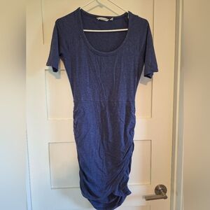Athleta Seeker Tee Dress Drewind Blue Ruched Side